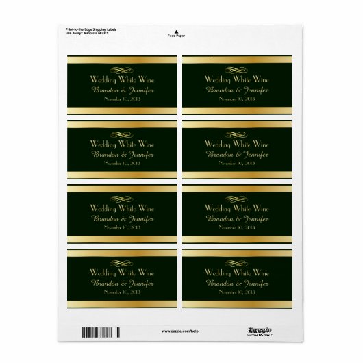 Green & Gold Custom Wedding Mini Wine Labels (Vorne)