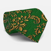 Green & Gold Damask Muster Krawatte (Gerollt)
