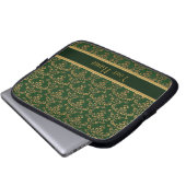 Green & Gold Damask Muster Laptopschutzhülle (Vorne Knopf)