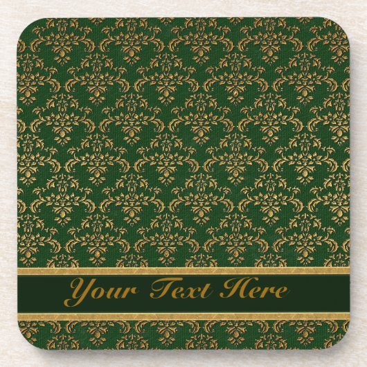 Green & Gold Damask Muster Untersetzer (Vorderseite)