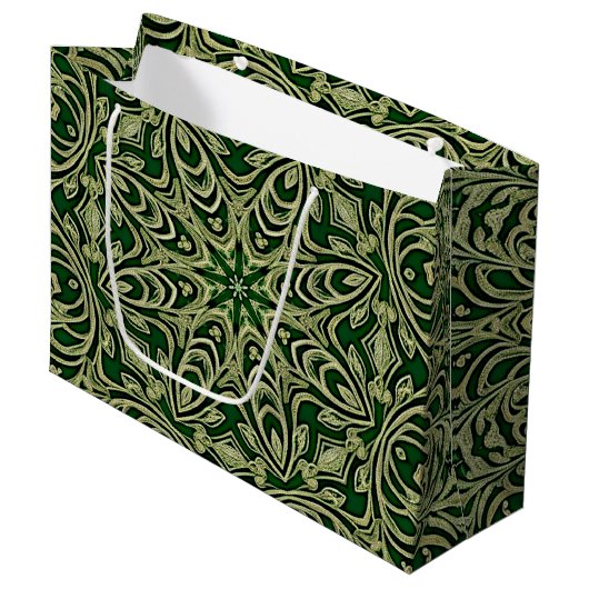 Green Gold Decorative Gift Bag Große Geschenktüte (Vorderseite Schrägansicht)
