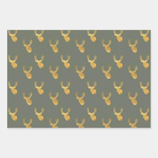 Green Gold Deer Geschenkpapier Set (Vorderseite 2)