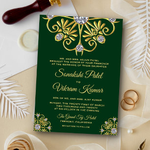 Green Gold Diamond Mandala Indian Wedding Invite Einladung