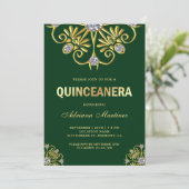 Green Gold Diamond Mandala Quinceanera Einladung (Stehend Vorderseite)