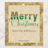 Green & Gold Diamonds Glamour Frohe Weihnachten Weinetikett (Einzelnes Label)