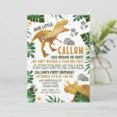 Green Gold Dinosaur Geburtstagsparty Einladung (Stehend Vorderseite)