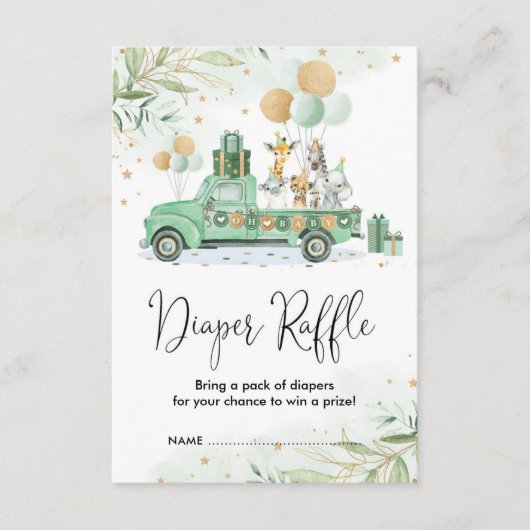 Green Gold Dschungel Safari Tiere Windeln Raffel Begleitkarte (Vorderseite)