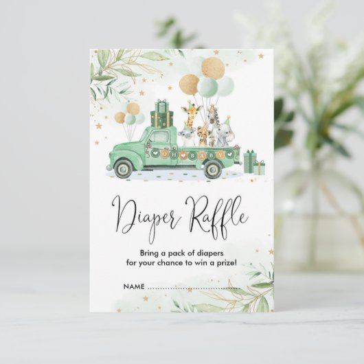Green Gold Dschungel Safari Tiere Windeln Raffel Begleitkarte (Stehend Vorderseite)