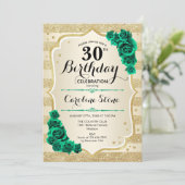 Green Gold Elegant Floral 30. Geburtstag Einladung (Stehend Vorderseite)