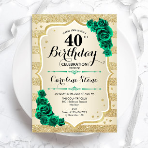 Green Gold Elegant Floral 40. Geburtstag Einladung
