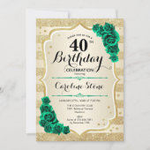 Green Gold Elegant Floral 40. Geburtstag Einladung (Vorderseite)