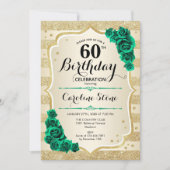 Green Gold Elegant Floral 60. Geburtstag Einladung (Vorderseite)