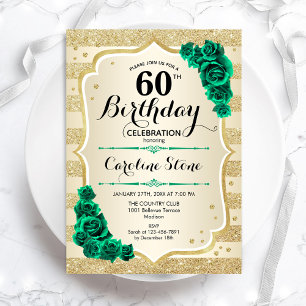 Green Gold Elegant Floral 60. Geburtstag Einladung