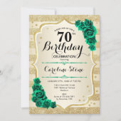 Green Gold Elegant Floral 70. Geburtstag Einladung (Vorderseite)
