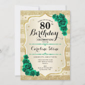Green Gold Elegant Floral 80. Geburtstag Einladung (Vorderseite)