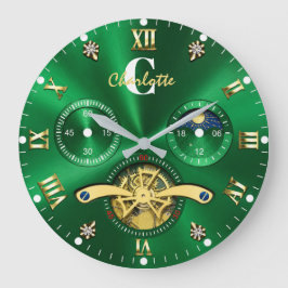 Green Gold Elegant Luxury Emerald Große Wanduhr