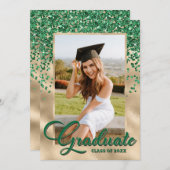 Green Gold Elegante Foto Graduation Party Einladung (Vorne/Hinten)