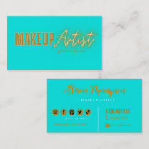 Green Gold Elegante Makeup Artist Business Cards