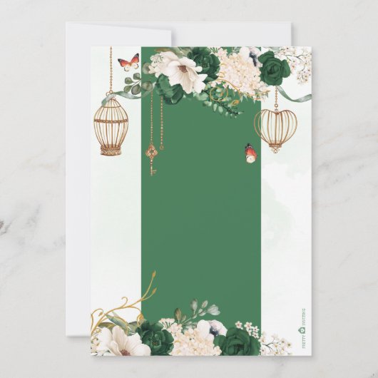 Green & Gold Elegantes Brautparty Blumengarten Einladung (Rückseite)