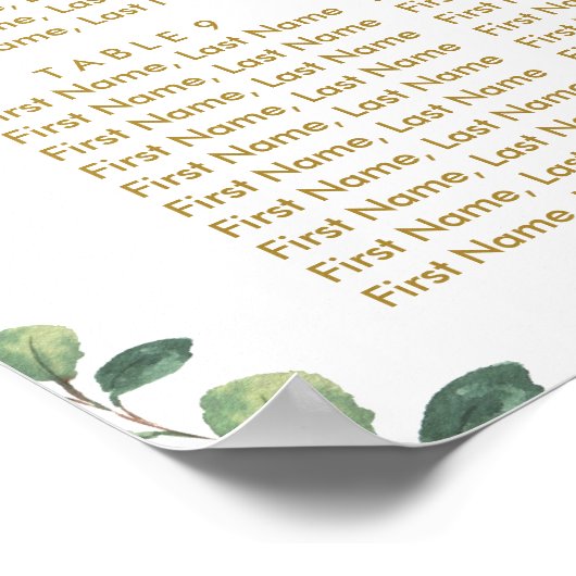 Green Gold Elephant Taufe Seating Chart Poster (Ecke)