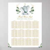 Green Gold Elephant Taufe Seating Chart Poster (Vorne)