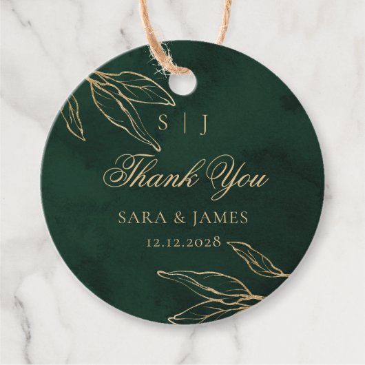 Green Gold Emerald Botanical Wedding Vielen Dank Geschenkanhänger (Vorderseite)
