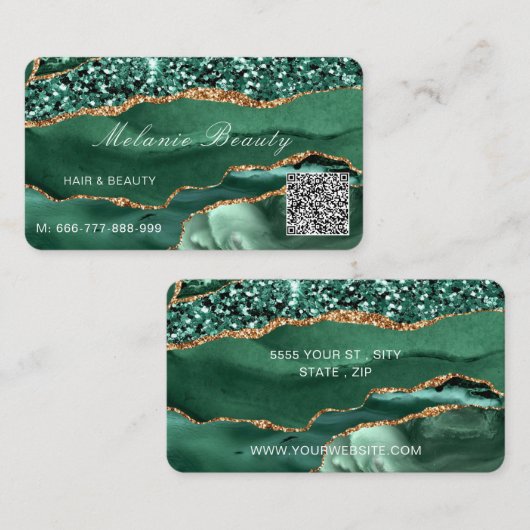 Green Gold Emerald Business Card mit Ihrem QR Code Visitenkarte (Vorne/Hinten)