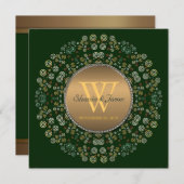Green & Gold Eternal Circle Monogram Wedding Einladung (Vorne/Hinten)