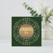 Green & Gold Eternal Circle Monogram Wedding Einladung (Stehend Vorderseite)