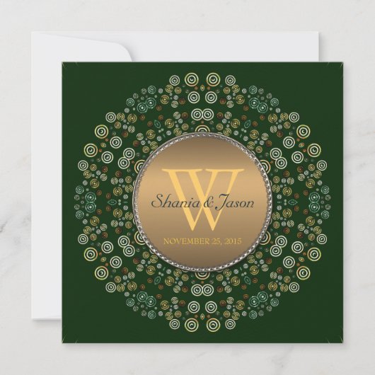 Green & Gold Eternal Circle Monogram Wedding Einladung (Vorderseite)