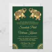 Green Gold Ethnic Elephants Indian Wedite Einladun Einladung (Vorderseite)