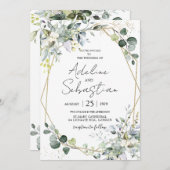 Green Gold Eucalyptus Foliage Geometric Wedding Einladung (Vorne/Hinten)