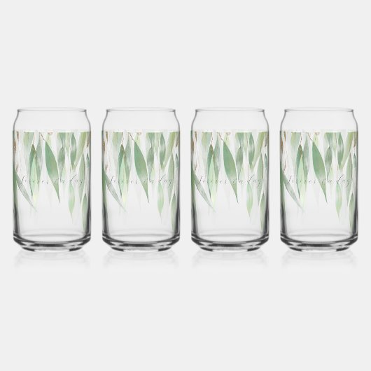 Green Gold Eucalyptus Glitzy Glitzer Wedding Dosenglas (Vorderseite)