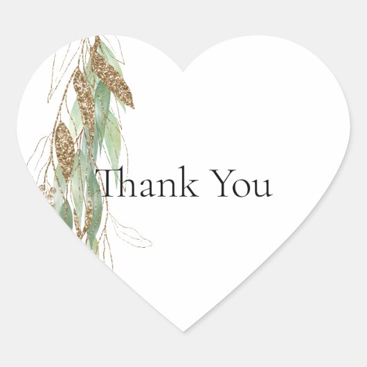 Green Gold Eucalyptus Glitzy Wedding Herz-Aufkleber (Vorderseite)