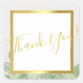 Green & Gold Eucalyptus Vielen Dank Karten Quadratischer Aufkleber (Vorderseite)