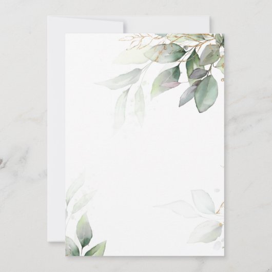 Green & Gold Eukalyptus Save the Date Einladung (Rückseite)