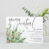 Green Gold Eukalyptus Script wird virtuell Hochzei Einladung (Stehend Vorderseite)