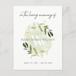 GREEN GOLD FAUNA WREATH BEILEID MEMORIVICE EINLADUNGSPOSTKARTE