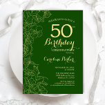 Green Gold Floral 50. Geburtstagsparty Einladung<br><div class="desc">Green Gold Floral 50. Geburtstagsparty Einladung. Minimalistisch modernes Design mit botanischen Kontur Zeichnungen Akzente,  Imitate Goldfolie und Typografie Drehbuch Schriftart. Einfache,  trendige Einladungskarte für eine stilvolle Damenfeier. Kann für jedes Alter angepasst werden. Gedruckte Zazzle Einladungen oder Sofortdownload digitalen druckbaren Vorlage.</div>