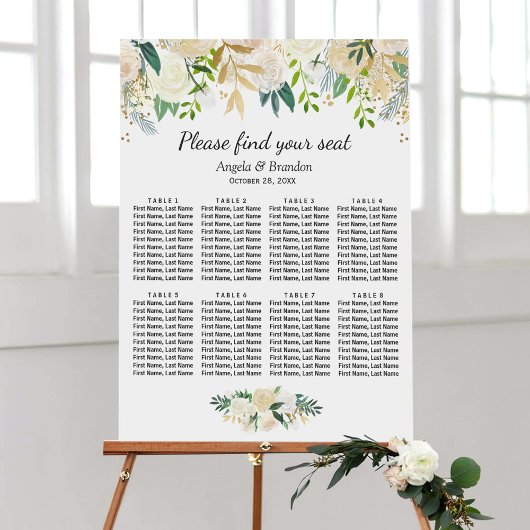 Green Gold Floral 8 Tische Hochzeitskarte Poster