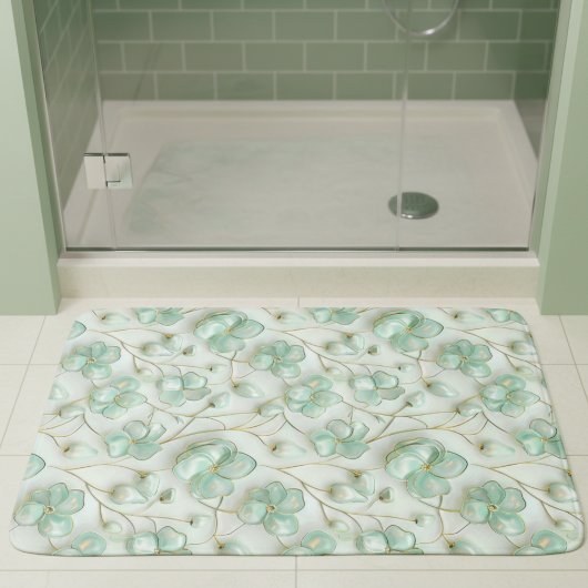 Green Gold Floral Bath Mat Badematte
