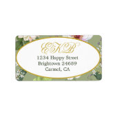 Green Gold Floral Elegant Modernes Monogramm Adressaufkleber (Vorne)