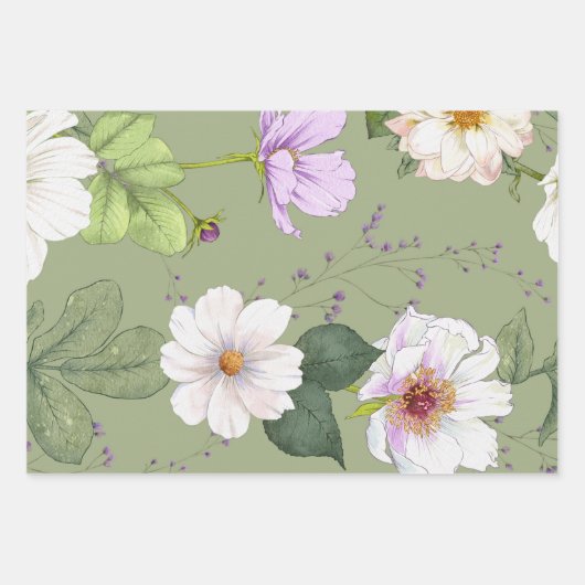 Green Gold Floral Elegant Modernes Monogramm Geschenkpapier Set (Vorderseite)