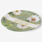 Green Gold Floral Elegant Modernes Monogramm Pappteller (Schrägansicht)