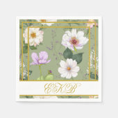 Green Gold Floral Elegant Modernes Monogramm Serviette (Vorderseite)