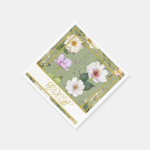 Green Gold Floral Elegant Modernes Monogramm Serviette