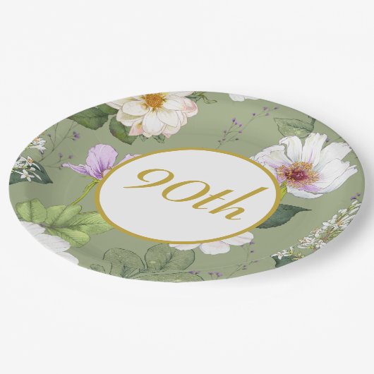 Green Gold Floral Elegante Modernes Zeitalter Pappteller (Schrägansicht)