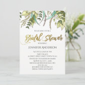 Green Gold Floral Leaf Brautparty Einladung (Stehend Vorderseite)