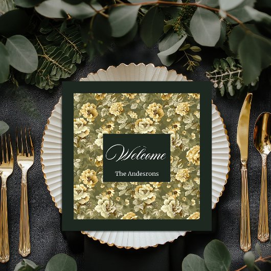 Green Gold Floral Napkins Modern Chic Tableware Serviette