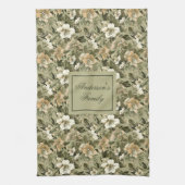 Green Gold Floral Personalized Elegant Towel  Geschirrtuch (Vertikal)